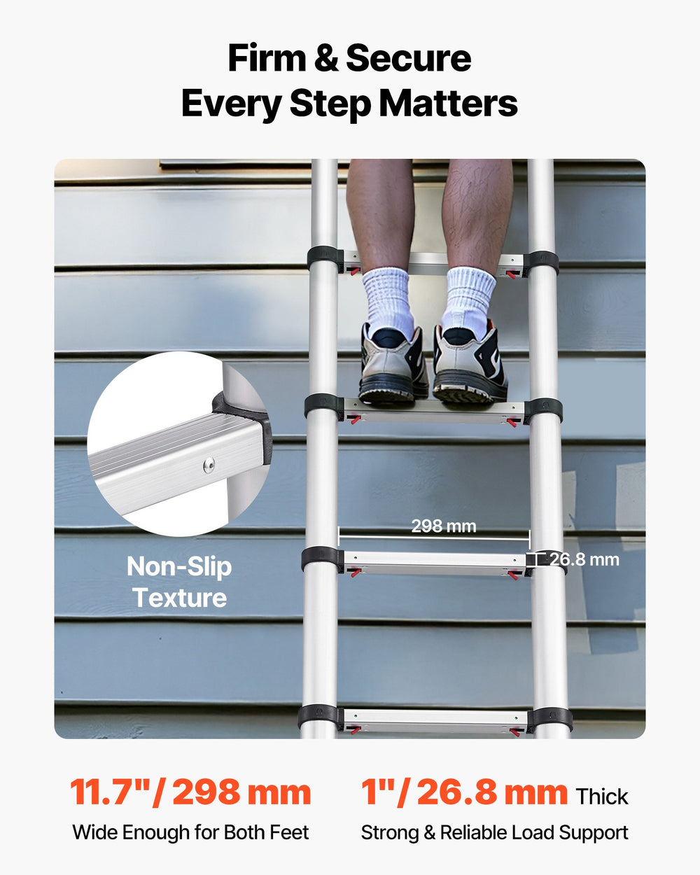 VEVOR 3.8m Telescoping Ladder, Aluminum Lightweight Multi-Purpose Collapsible Extension, One-Touch Retraction Ladder, Heavy Duty 150kg Max Capacity with Non-Slip Feet, for Home, Outdoor Work, Loft