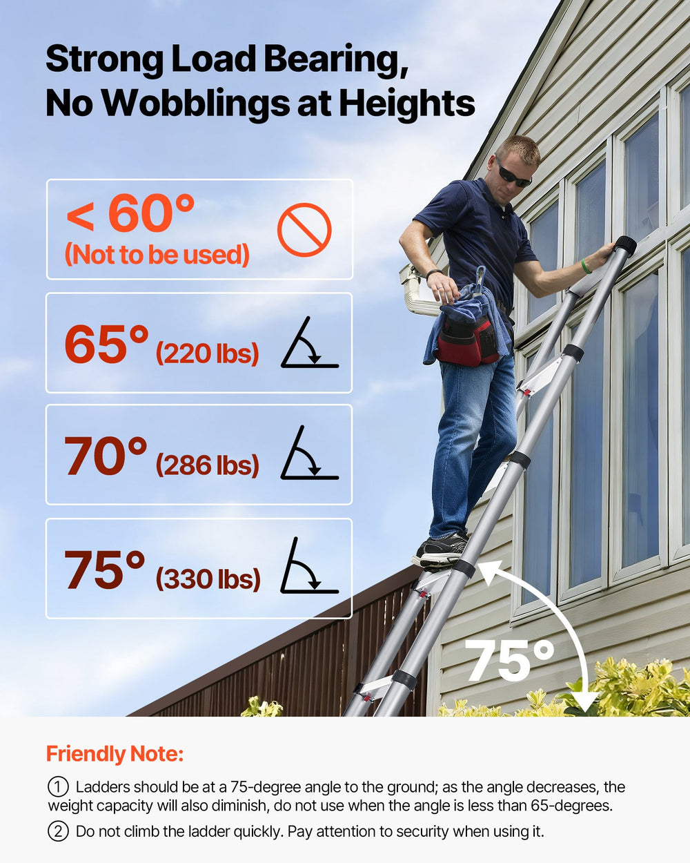VEVOR 3.8m Telescoping Ladder, Aluminum Lightweight Multi-Purpose Collapsible Extension, One-Touch Retraction Ladder, Heavy Duty 150kg Max Capacity with Non-Slip Feet, for Home, Outdoor Work, Loft