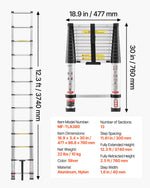 VEVOR 3.8m Telescoping Ladder, Aluminum Lightweight Multi-Purpose Collapsible Extension, One-Touch Retraction Ladder, Heavy Duty 150kg Max Capacity with Non-Slip Feet, for Home, Outdoor Work, Loft