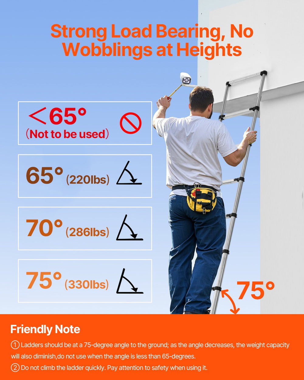 VEVOR Telescoping Ladder, 2540mm Stainless Steel Lightweight Extension Ladder, Multi-Button Retraction Collapsible Ladders, 150 kg Capacity & Non-Slip Feet, Portable 9-Step Ladders for Home RV Loft