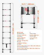 VEVOR Telescoping Ladder, 2540mm Stainless Steel Lightweight Extension Ladder, Multi-Button Retraction Collapsible Ladders, 150 kg Capacity & Non-Slip Feet, Portable 9-Step Ladders for Home RV Loft