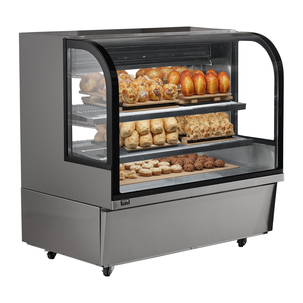 VEVOR Refrigerated Display Case, 18 Cu.Ft./505L Large Pastry Display Case, 2-Tier Commercial Display Refrigerator with LED Lighting, Downdraft Cooling, Movable with Casters, for Bakery
