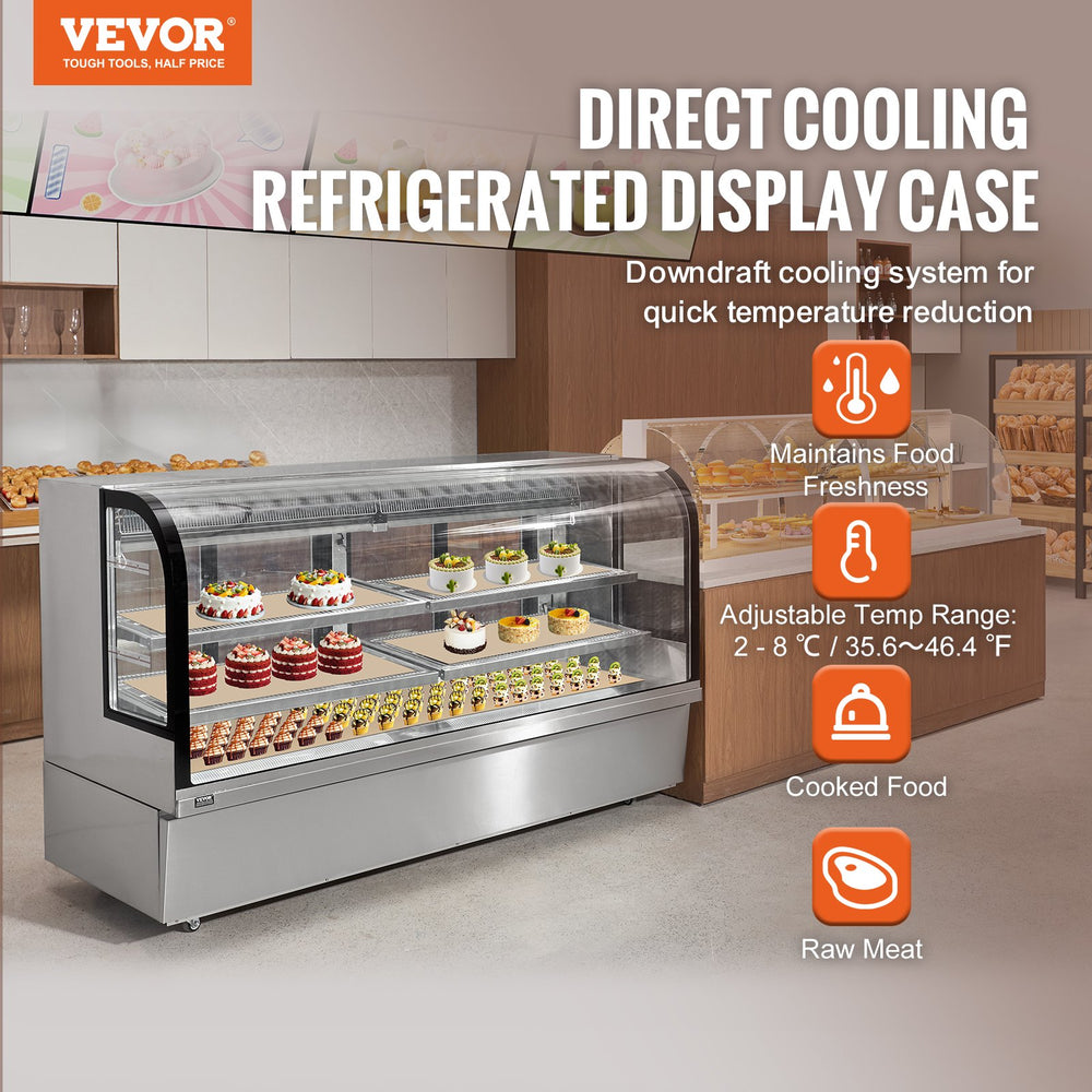 VEVOR Refrigerated Display Case, 32 Cu.Ft./901L Large Pastry Display Case, 4-Tier Commercial Display Refrigerator with LED Lighting, Downdraft Cooling, Movable with Casters, for Bakery