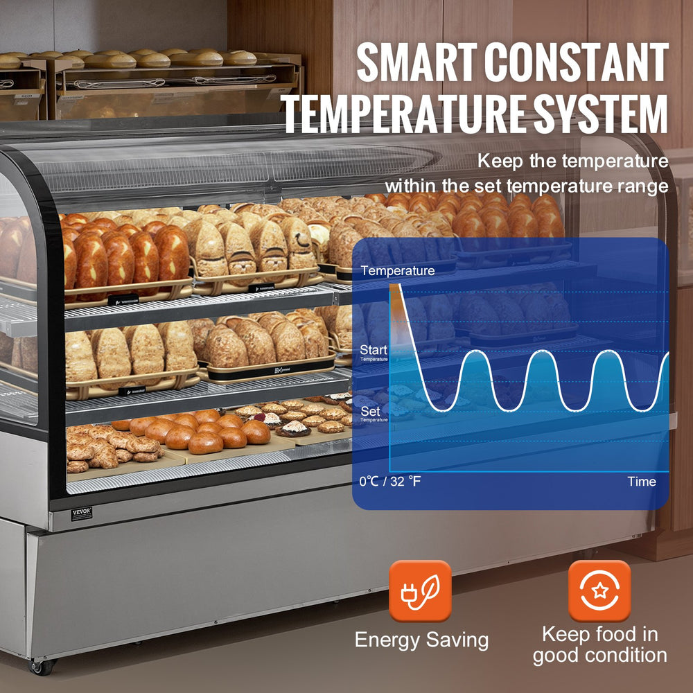VEVOR Refrigerated Display Case, 32 Cu.Ft./901L Large Pastry Display Case, 4-Tier Commercial Display Refrigerator with LED Lighting, Downdraft Cooling, Movable with Casters, for Bakery