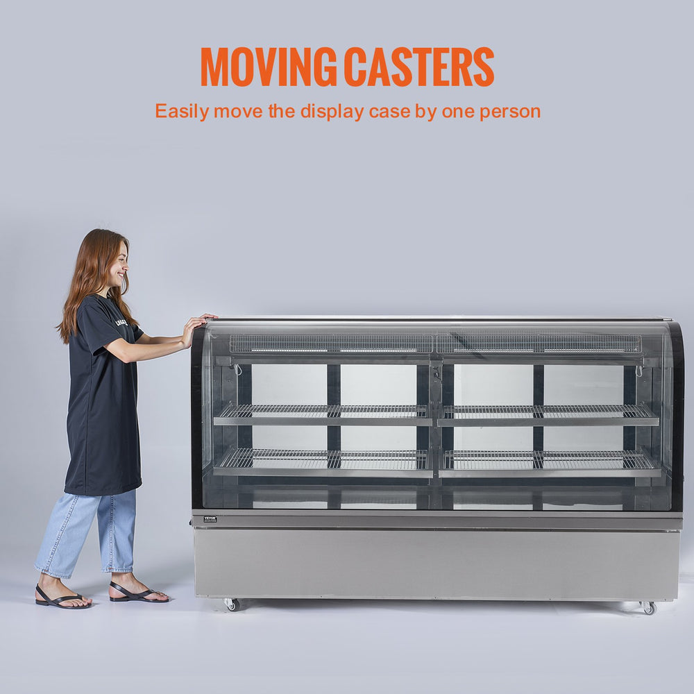 VEVOR Refrigerated Display Case, 32 Cu.Ft./901L Large Pastry Display Case, 4-Tier Commercial Display Refrigerator with LED Lighting, Downdraft Cooling, Movable with Casters, for Bakery