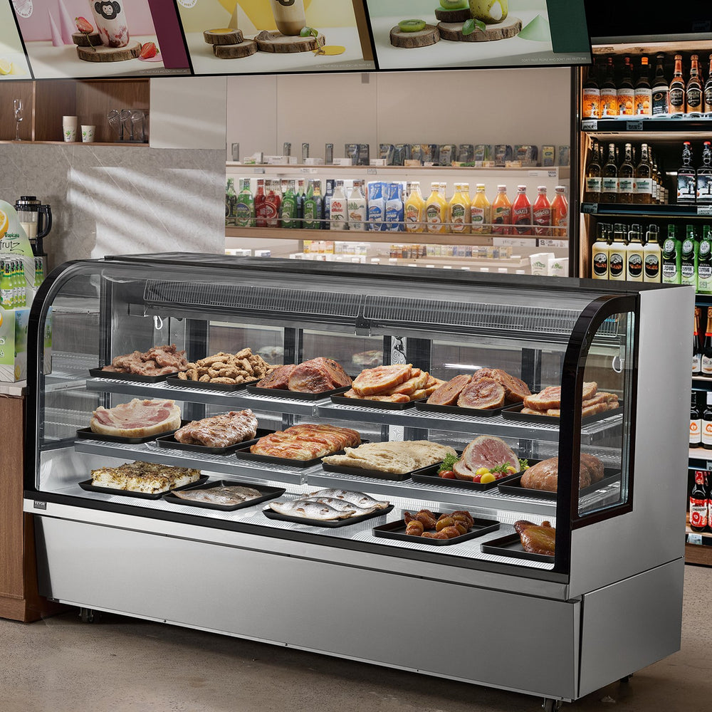 VEVOR Refrigerated Display Case, 32 Cu.Ft./901L Large Pastry Display Case, 4-Tier Commercial Display Refrigerator with LED Lighting, Downdraft Cooling, Movable with Casters, for Bakery