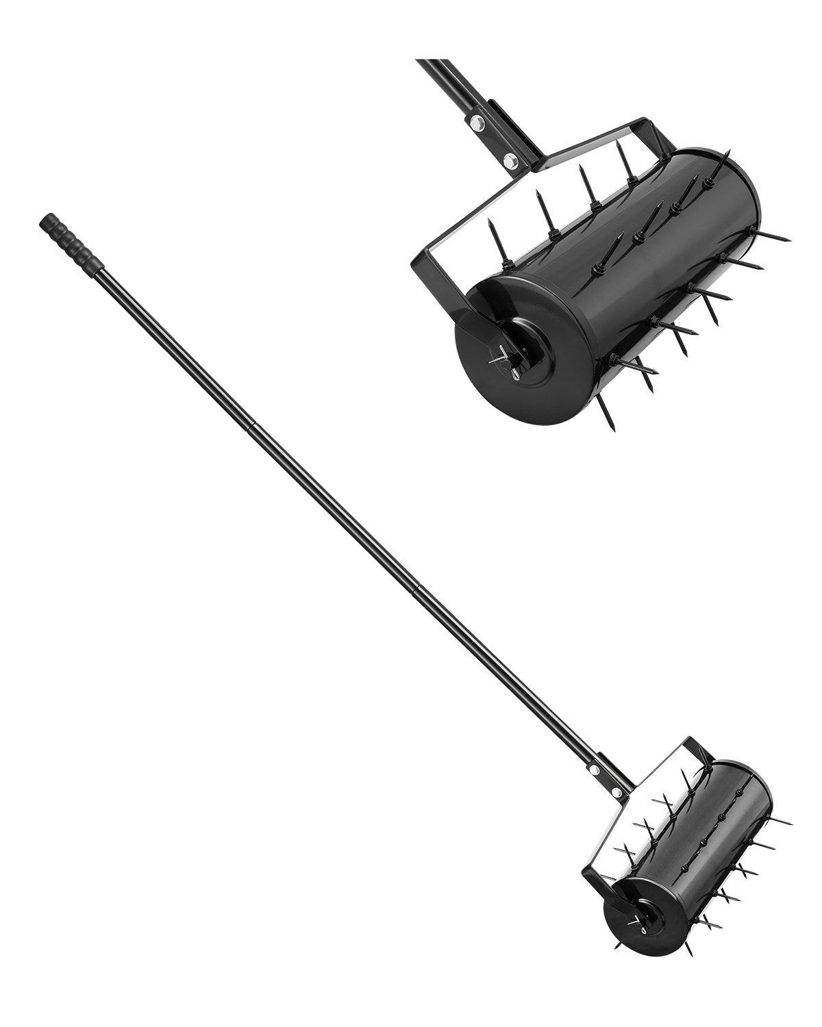 VEVOR Rolling Lawn Aerator, 18-inch Heavy-Duty Manual Rolling Aerator Lawn with Detachable Handle and 27 Iron Spikes, Rolling Lawn Aeration Tool for Garden Patio Yard Compacted Soils and Lawns, Black