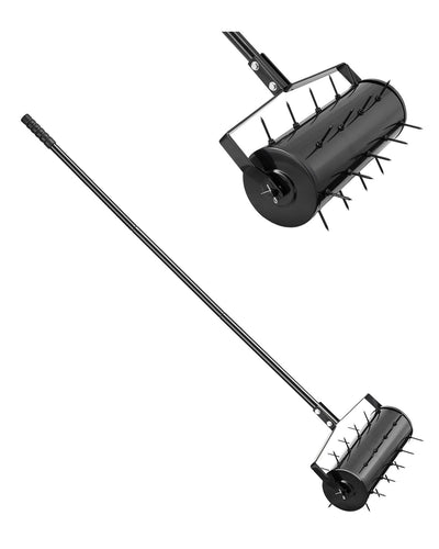 VEVOR Rolling Lawn Aerator, 18-inch Heavy-Duty Manual Rolling Aerator Lawn with Detachable Handle and 27 Iron Spikes, Rolling Lawn Aeration Tool for Garden Patio Yard Compacted Soils and Lawns, Black