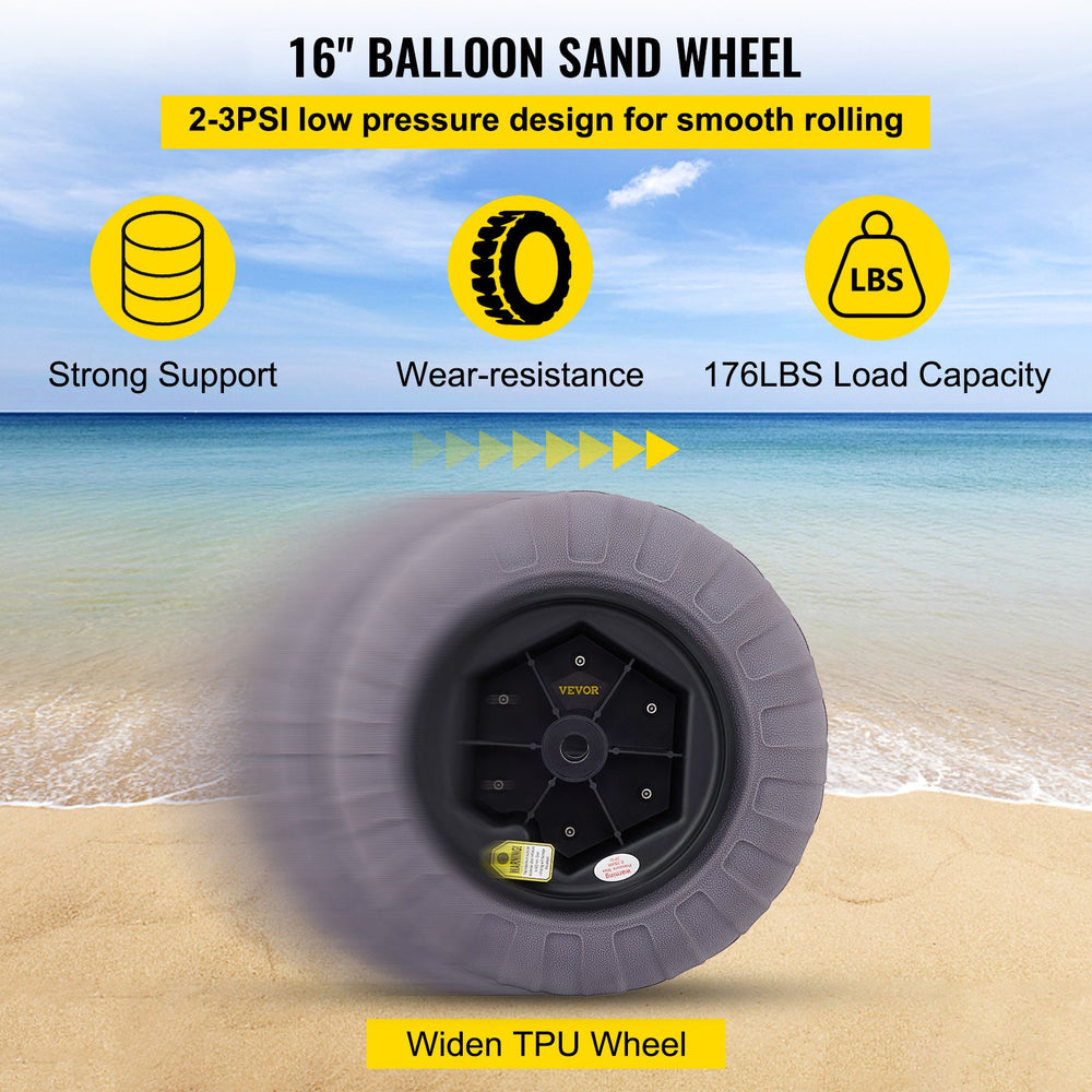 VEVOR Beach Balloon Wheels, 16" Replacement Sand Tires, TPU Cart Tires for Kayak Dolly, Canoe Cart and Buggy with Free Air Pump, 2-Pack