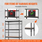 VEVOR Storage Shelving Unit, 5-Tier Adjustable, 2000 lbs Capacity, Heavy Duty Garage Shelves Metal Organizer Utility Rack, Black, 35" L x 18" W x 71" H for Kitchen Pantry Basement Bathroom Laundry
