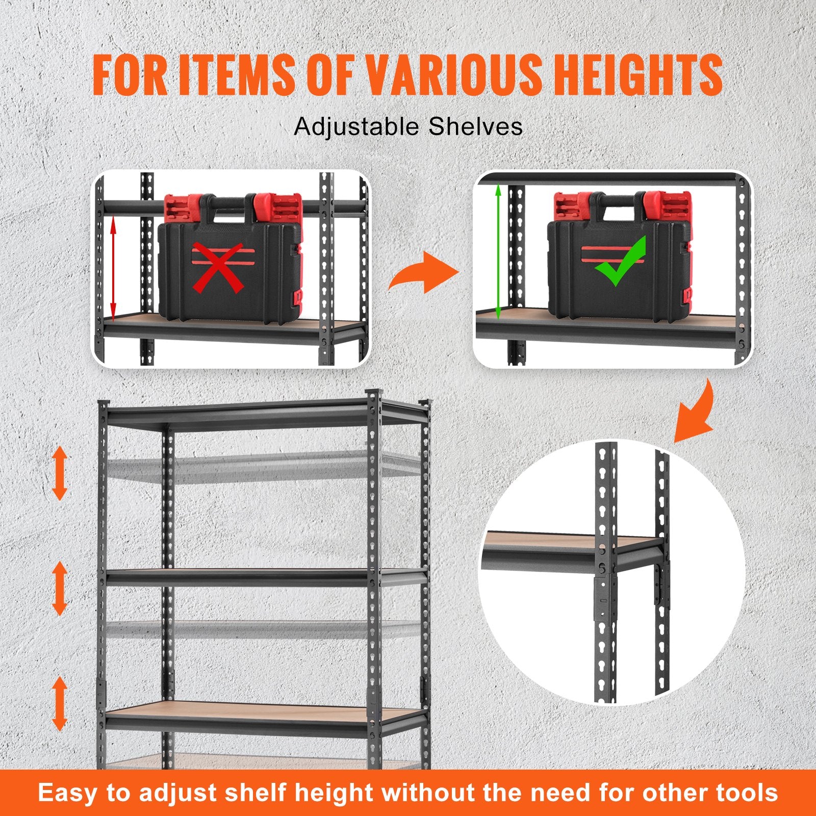 VEVOR Storage Shelving Unit, 5-Tier Adjustable, 2000 lbs Capacity, Heavy Duty Garage Shelves Metal Organizer Utility Rack, Black, 35" L x 18" W x 71" H for Kitchen Pantry Basement Bathroom Laundry