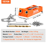 VEVOR Pocket Hole Jig, 56 Pcs Mini Jig Pocket Hole System with 22.9 cm C-clamp, Step Drill, Wrench, Drill Stop Ring, Square Drive Bit, and Screws, for DIY Carpentry Projects