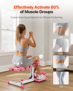 VEVOR Deep Squat Machine, Adjustable Glutes Trainer Machine with 3 High-Strength Resistance Bands, Folding Core Leg & Glutes Exercise Trainer, Push Up Workout Equipment at Home Gym, Pink + White