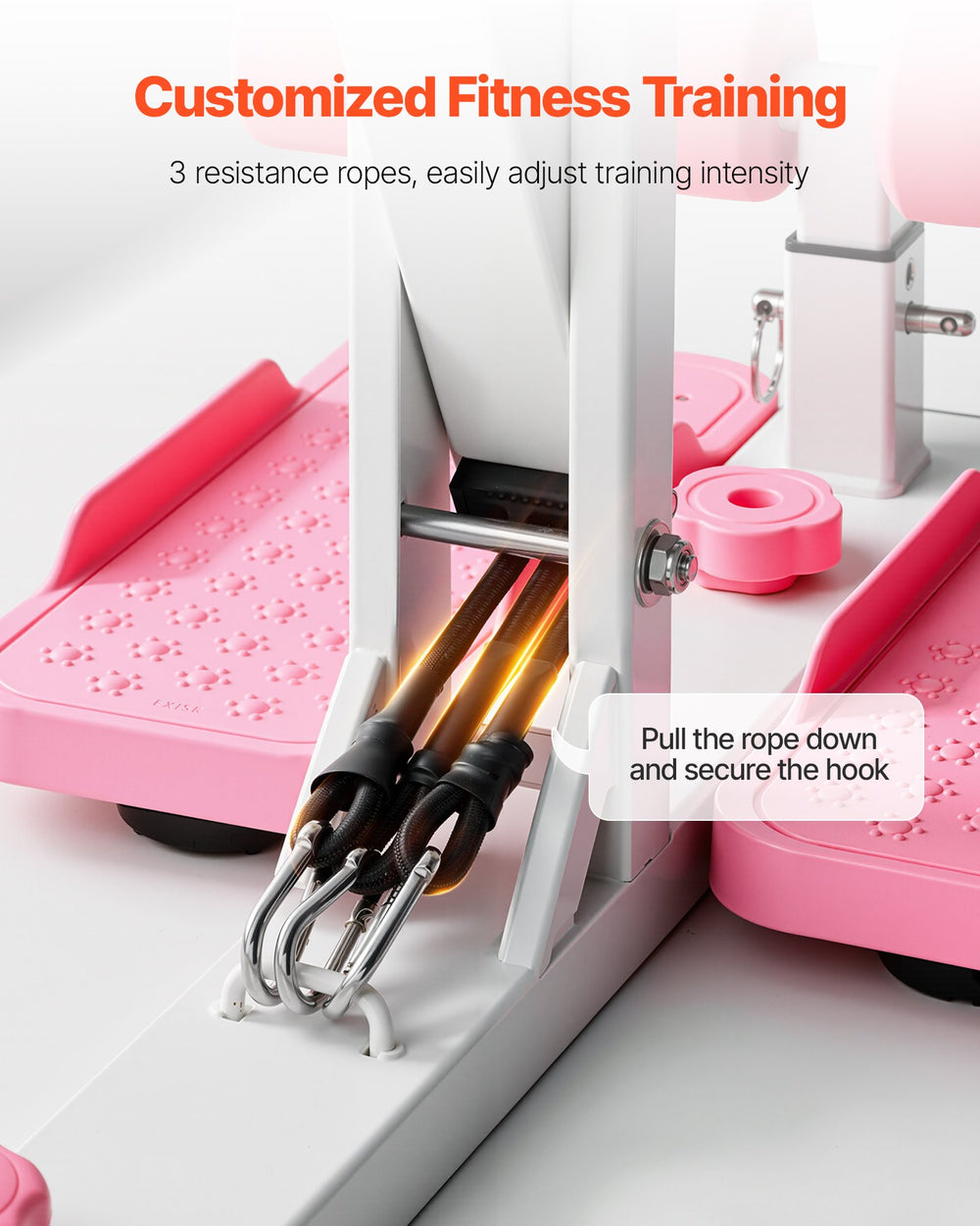VEVOR Deep Squat Machine, Adjustable Glutes Trainer Machine with 3 High-Strength Resistance Bands, Folding Core Leg & Glutes Exercise Trainer, Push Up Workout Equipment at Home Gym, Pink + White