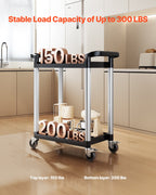 VEVOR Utility Cart, 300 lbs Load Capacity, 2-tier Utility Plastic Cart with 360° Swivel Wheels (2 with Brakes), 24.4 x 16.1-inch Food Service Cart for Warehouse, Office, Home, Restaurant, Kitchen