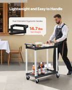 VEVOR Utility Cart, 300 lbs Load Capacity, 2-tier Utility Plastic Cart with 360° Swivel Wheels (2 with Brakes), 24.4 x 16.1-inch Food Service Cart for Warehouse, Office, Home, Restaurant, Kitchen
