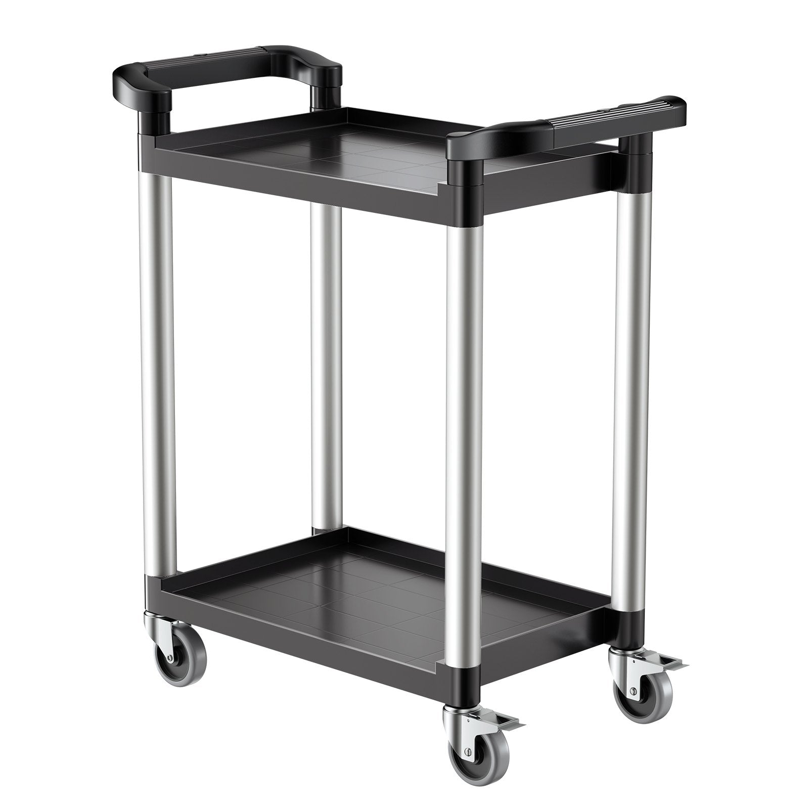 VEVOR Utility Cart, 300 lbs Load Capacity, 2-tier Utility Plastic Cart with 360° Swivel Wheels (2 with Brakes), 24.4 x 16.1-inch Food Service Cart for Warehouse, Office, Home, Restaurant, Kitchen