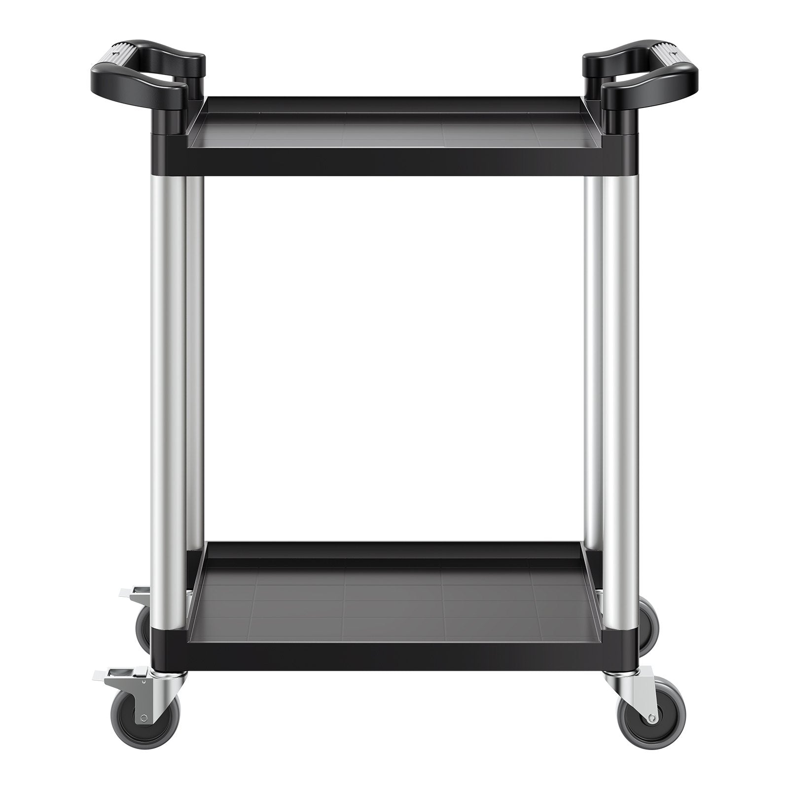 VEVOR Utility Cart, 300 lbs Load Capacity, 2-tier Utility Plastic Cart with 360° Swivel Wheels (2 with Brakes), 24.4 x 16.1-inch Food Service Cart for Warehouse, Office, Home, Restaurant, Kitchen