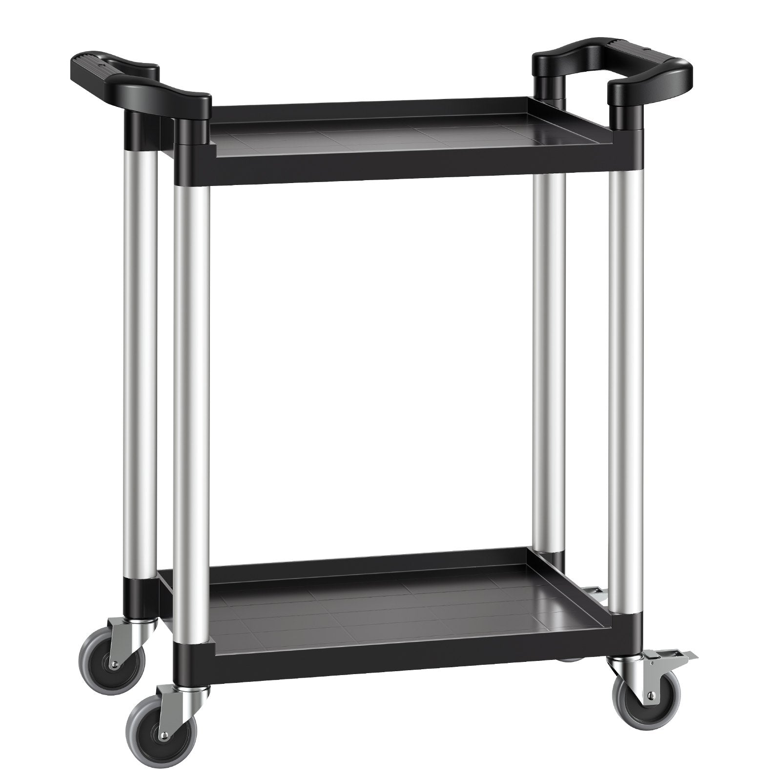 VEVOR Utility Cart, 300 lbs Load Capacity, 2-tier Utility Plastic Cart with 360° Swivel Wheels (2 with Brakes), 24.4 x 16.1-inch Food Service Cart for Warehouse, Office, Home, Restaurant, Kitchen