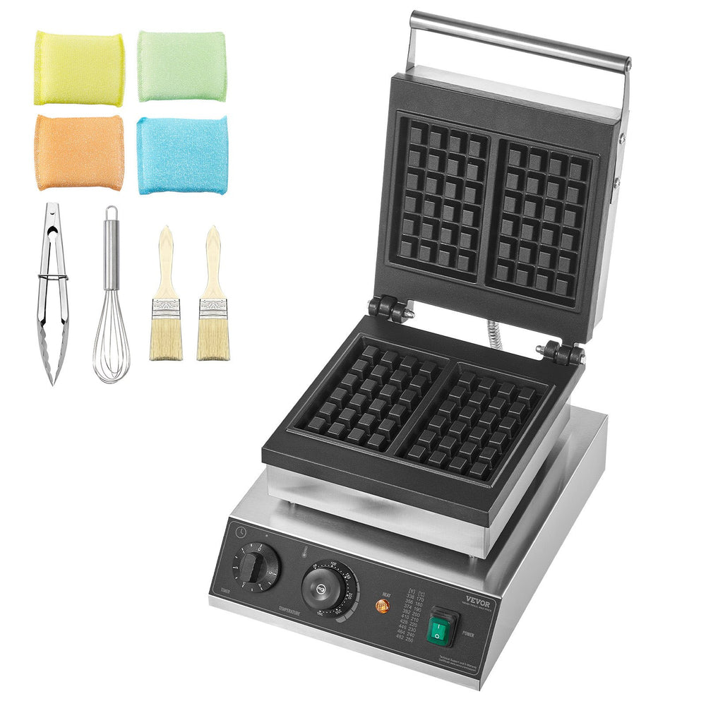 VEVOR Commercial Waffle Maker, 2PCS Rectangle Waffle Baker Machine, 2000W Non-Stick Stainless Steel Belgian Waffle Iron with Temp and Time Control, Handle, for Restaurant Bakery Snack Bar Family