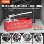 VEVOR Hydrostatic Test Pump, Max 25 bar/362 PSI, Dual Valve Hydraulic Manual Water Pressure Tester Kit with Gauge 10L Water Tank, 1.4 m Hose with 1.27 cm External Thread Connector for Pipeline