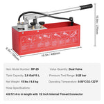 VEVOR Hydrostatic Test Pump, Max 25 bar/362 PSI, Dual Valve Hydraulic Manual Water Pressure Tester Kit with Gauge 10L Water Tank, 1.4 m Hose with 1.27 cm External Thread Connector for Pipeline