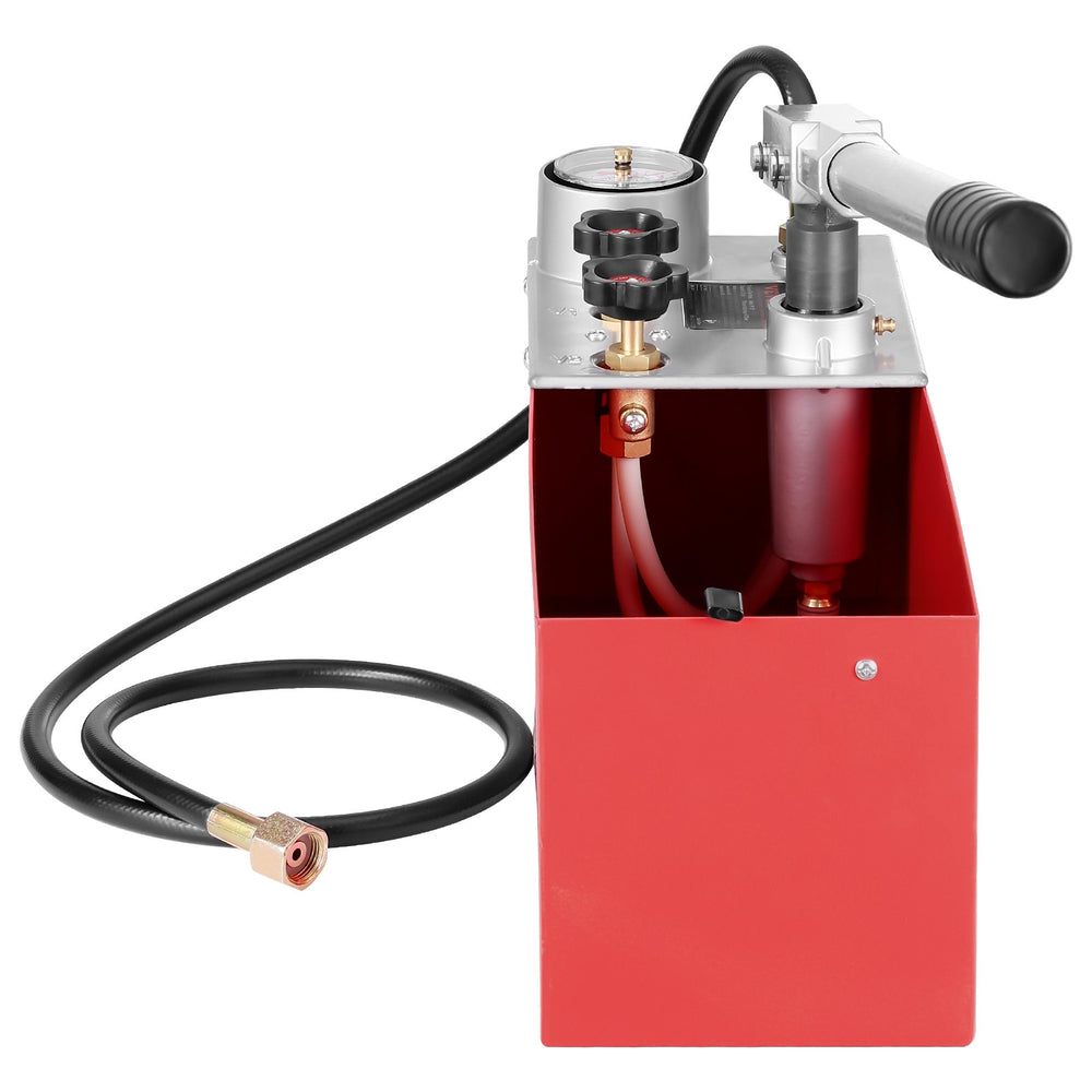 VEVOR Hydrostatic Test Pump, Max 25 bar/362 PSI, Dual Valve Hydraulic Manual Water Pressure Tester Kit with Gauge 10L Water Tank, 1.4 m Hose with 1.27 cm External Thread Connector for Pipeline