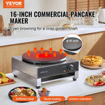 VEVOR Electric Crepe Maker, 16-Inch Commercial Crepe Machine, 3000W Flat Plate Crepe Griddle, Nonstick Stainless Steel Pancake Making Machine, Desktop Circular Cereals Pancake Stove with Temp Control