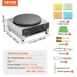 VEVOR Electric Crepe Maker, 16-Inch Commercial Crepe Machine, 3000W Flat Plate Crepe Griddle, Nonstick Stainless Steel Pancake Making Machine, Desktop Circular Cereals Pancake Stove with Temp Control