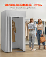 VEVOR Fitting Room, Dressing Room with Thick Polyester Curtains, Privacy Space with Shading Curtain and a Hook, for Boutique, Mall, Tailor's Store & Outdoor 99 x 99 x 198 cm (Black and Gray-White)