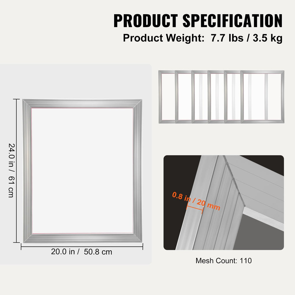 VEVOR Screen Printing Kit Silk Screen Printing Frame 50.8 cm x 61 cm 110 Count Mesh 6pcs