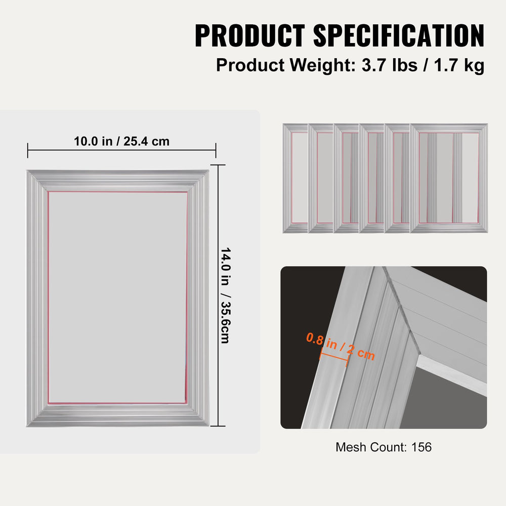 VEVOR Screen Printing Kit Silk Screen Printing Frame 25.4 cm x 35.6 cm 156 Count Mesh 6pcs
