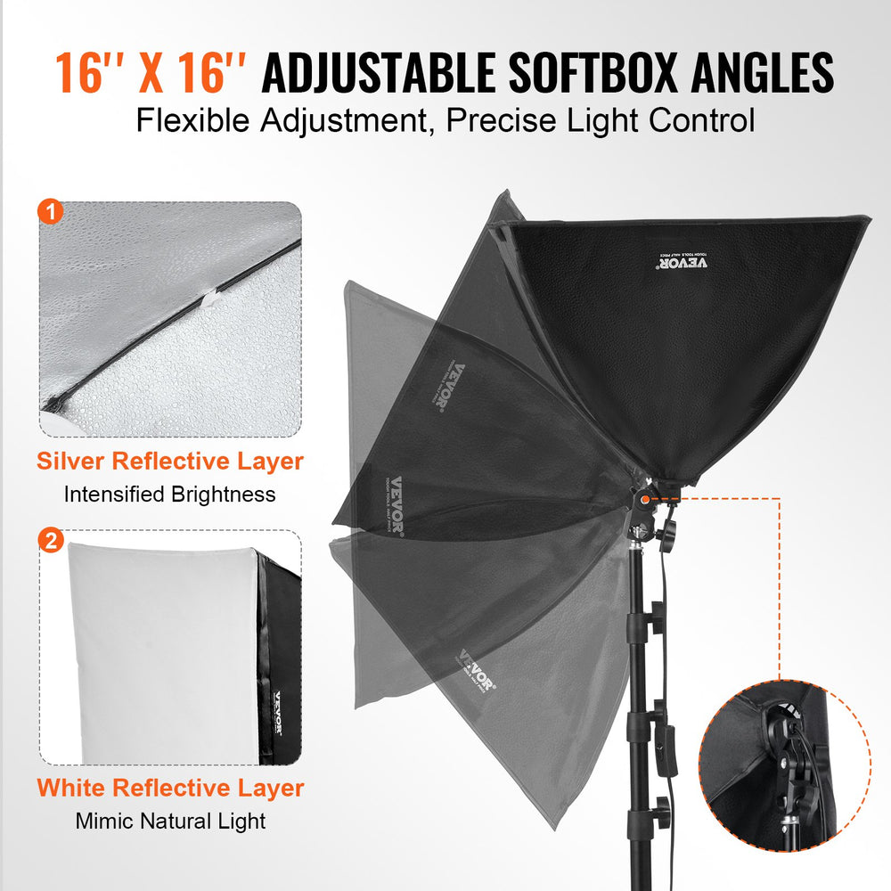 VEVOR Softbox Lighting Kit 40x40 cm / 16x16 inch 3000-6500K Adjustable for Shooting