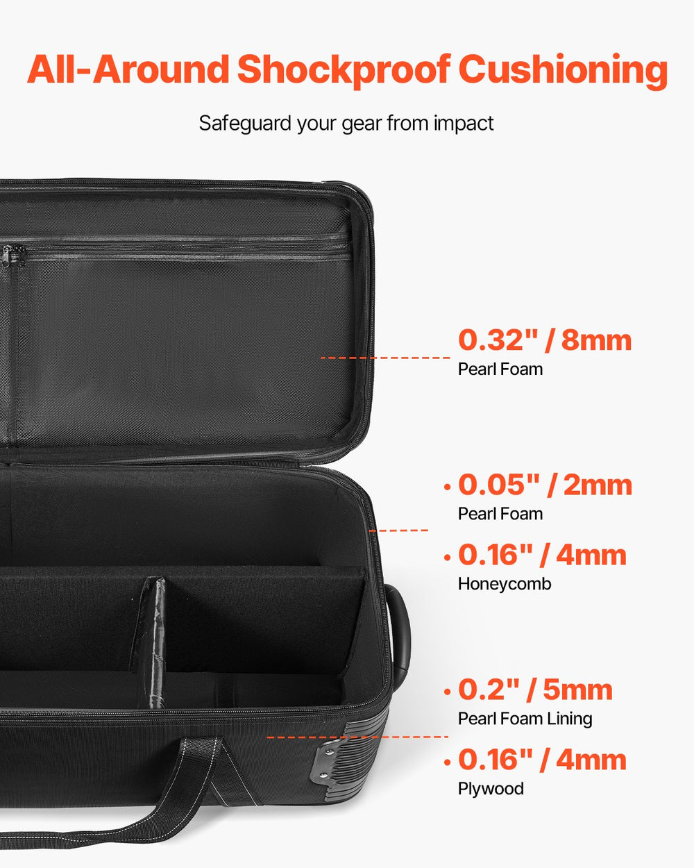 VEVOR Studio Equipment Trolley Case 131x36.5x38cm (51.57 x 14.37 x 14.96) in Rolling Camera Bag