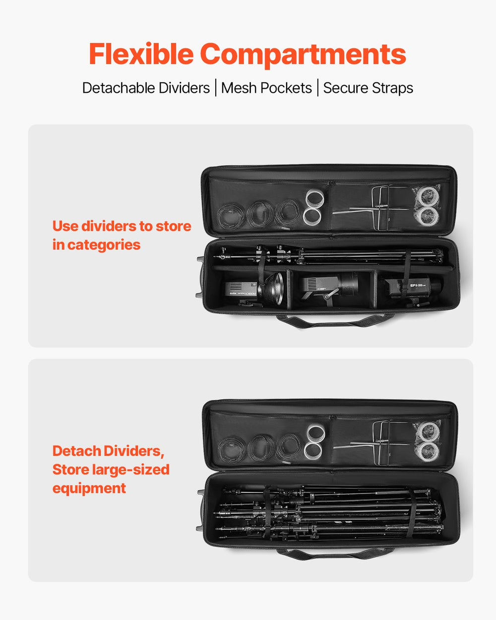 VEVOR Studio Equipment Trolley Case 131x36.5x38cm (51.57 x 14.37 x 14.96) in Rolling Camera Bag