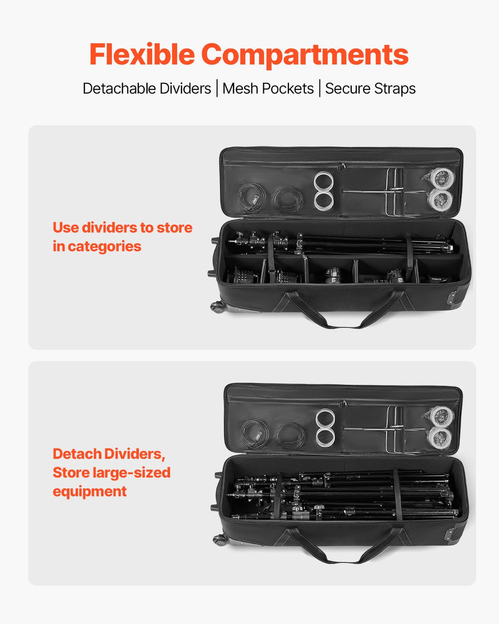 VEVOR Studio Equipment Trolley Case  118x37x30cm (46.46 x 14.57 x 11.81 in) Rolling Camera Bag