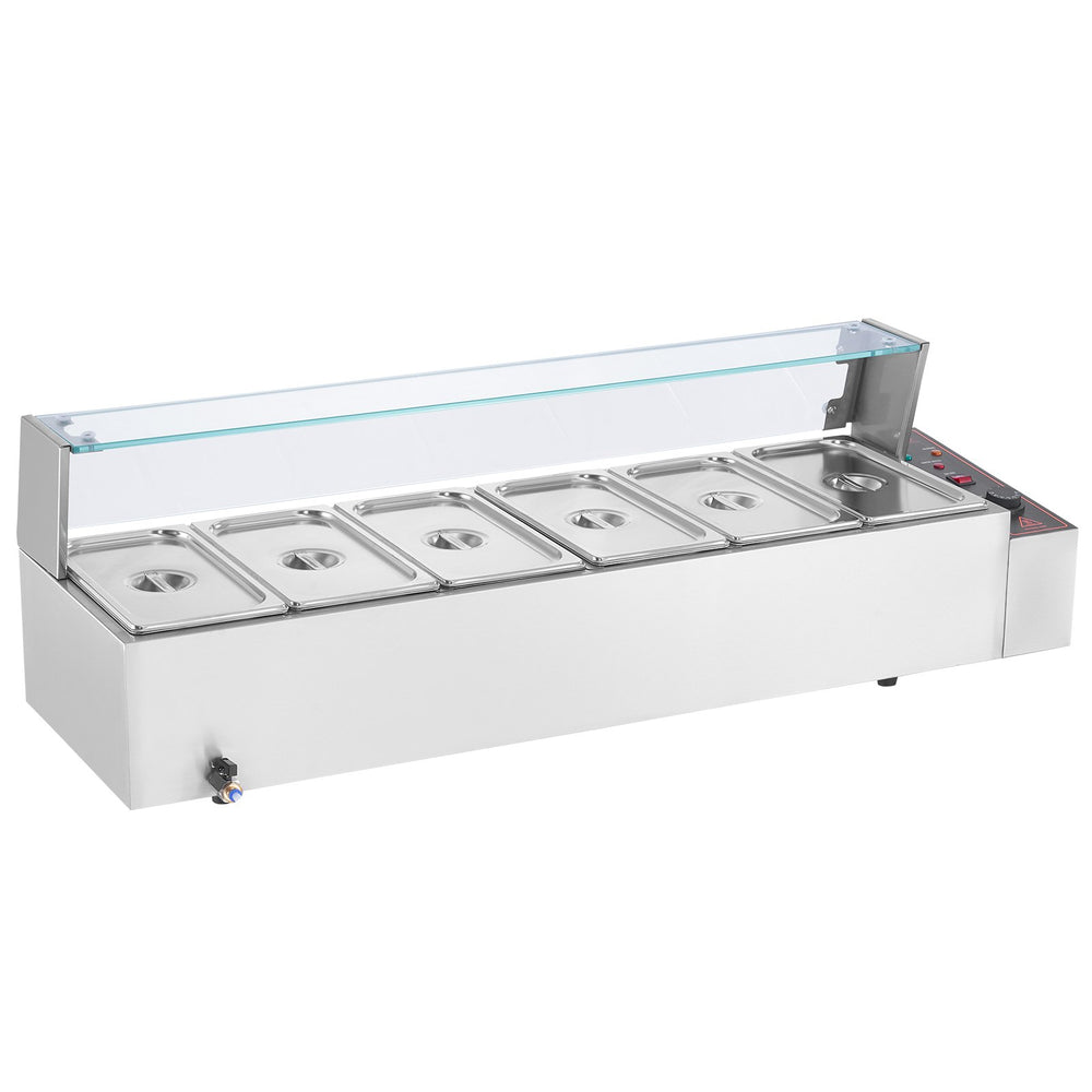 VEVOR Commercial Electric Food Warmer Countertop Buffet 6*4.7 L with Glass Shield