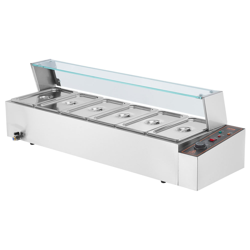 VEVOR Commercial Electric Food Warmer Countertop Buffet 6*4.7 L with Glass Shield