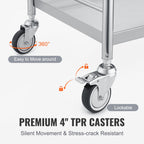 VEVOR Medical Cart, 2 Layers Stainless Steel Cart 99.8 kg Weight Capacity, Lab Utility Cart with 360° Silent Wheels and a Drawer for Lab, Clinic, Kitchen, Salon