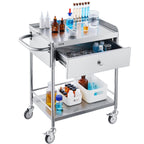 VEVOR Medical Cart, 2 Layers Stainless Steel Cart 99.8 kg Weight Capacity, Lab Utility Cart with 360° Silent Wheels and a Drawer for Lab, Clinic, Kitchen, Salon