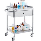VEVOR Medical Cart, 2 Layers Stainless Steel Cart 99.8 kg Weight Capacity, Lab Utility Cart with 360° Silent Wheels and a Drawer for Lab, Clinic, Kitchen, Salon