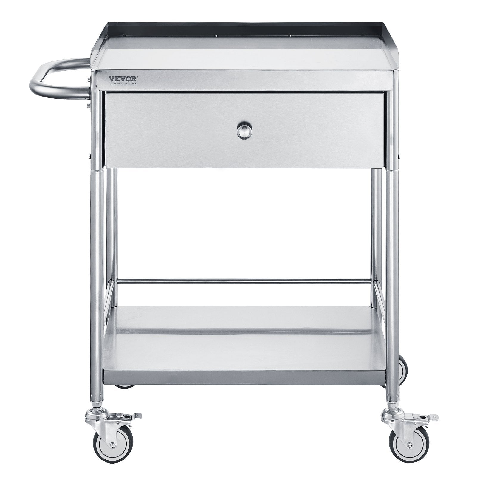 VEVOR Medical Cart, 2 Layers Stainless Steel Cart 99.8 kg Weight Capacity, Lab Utility Cart with 360° Silent Wheels and a Drawer for Lab, Clinic, Kitchen, Salon