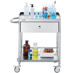 VEVOR Medical Cart, 2 Layers Stainless Steel Cart 99.8 kg Weight Capacity, Lab Utility Cart with 360° Silent Wheels and a Drawer for Lab, Clinic, Kitchen, Salon