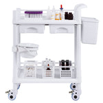 VEVOR 2 Tiers Lab Carts, Lab Utility Cart with 2 Trays, 2 Drawers & 4 Silent Wheels, Mobile Medical Cart with PP Material, Lab Rolling Cart with 3 Trash Cans for Lab, Clinic, Hospital, Salon, White