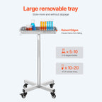 VEVOR Mayo Stand, Stainless Steel Mayo Tray, Load Capacity up to 35 lbs, Adjustable Height 25.2"-39.8", Medical Tray on Wheels with Removable Tray for Spa, Salon, Clinic, Personal Care