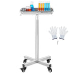 VEVOR Mayo Stand, Stainless Steel Mayo Tray, Load Capacity up to 35 lbs, Adjustable Height 25.2"-39.8", Medical Tray on Wheels with Removable Tray for Spa, Salon, Clinic, Personal Care