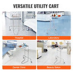 VEVOR Stainless Steel Lab Carts, Lab Utility Cart with Single Tray, Mobile Medical Cart with 2 Silent Wheels, Lab Rolling Cart for Lab, Clinic, Hospital, Salon