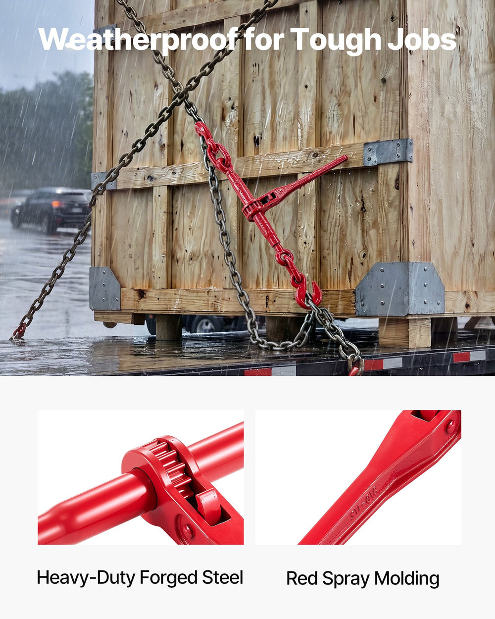 VEVOR 9215LBS 3/8" – 1/2" Ratchet Binders 9,215 LBS Secure Working Load, G70 Hooks and Adjustable Length, for Grade 70-80 Chains, Tie Down, Hauling, Towing, 2-Pack, Red