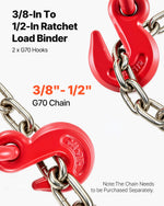 VEVOR 9215LBS 3/8" – 1/2" Ratchet Binders 9,215 LBS Secure Working Load, G70 Hooks and Adjustable Length, for Grade 70-80 Chains, Tie Down, Hauling, Towing, 2-Pack, Red