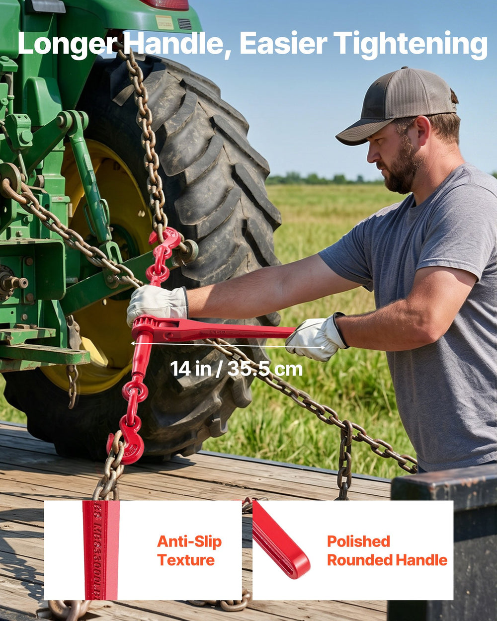 VEVOR 9215LBS 3/8" – 1/2" Ratchet Binders 9,215 LBS Secure Working Load, G70 Hooks and Adjustable Length, for Grade 70-80 Chains, Tie Down, Hauling, Towing, 2-Pack, Red
